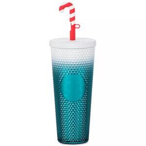 Disney Disneyland Starbucks Limited Edition Holiday Tumbler Candy Cane Straw NWT